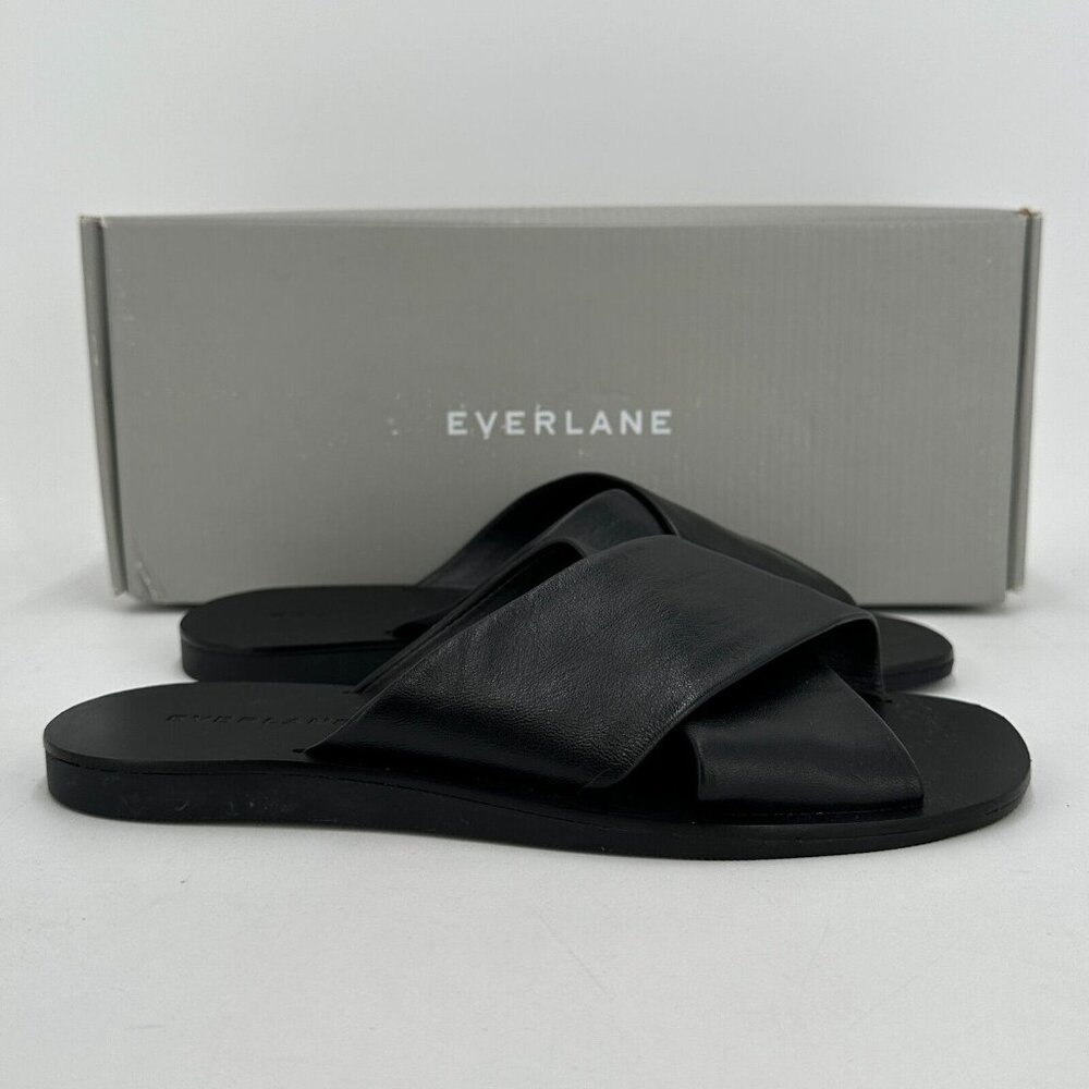 Everlane The City Crossover Slip-on Sandals size 5.5 in Black Leather Slides